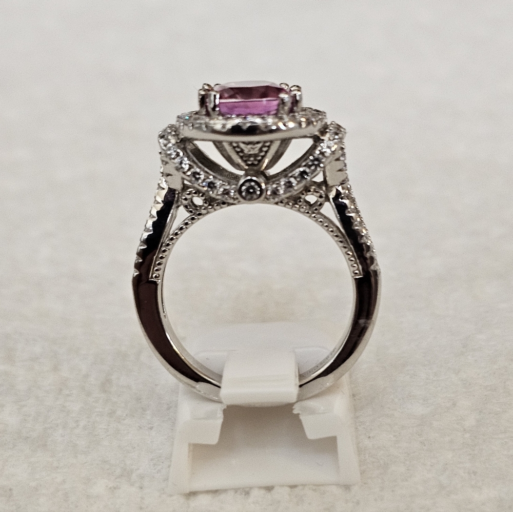 Rare Victoria Wieck Strawberry Topaz & White Zircom. Sterling Silver Size 6! - Picture 8 of 11